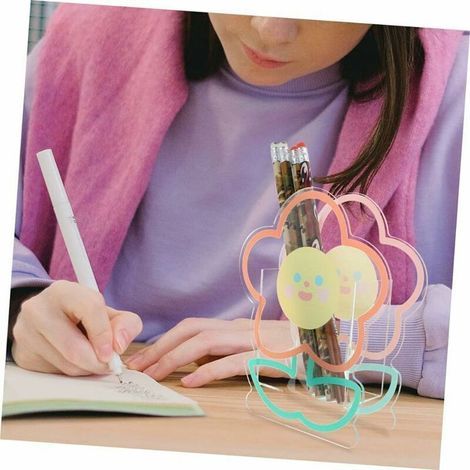 Porte-stylo dessin animé vase acrylique boîte de rangement transparente vase transparent porte-stylo acrylique fille pinceau de (1/4)