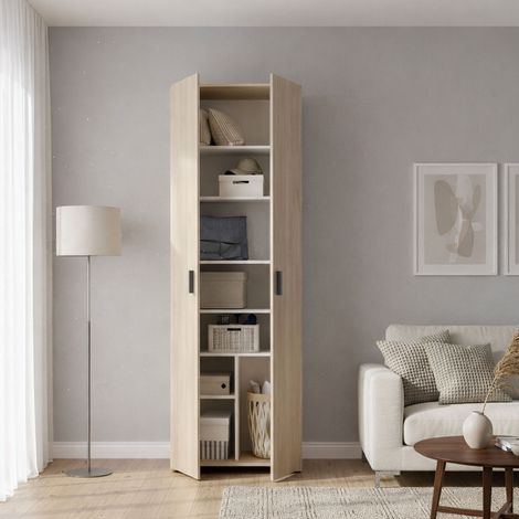 Dmora - Armadio multiuso 2 ante Apro, Mobile multifunzione portaoggetti, Guardaroba porta scarpe, 61x35h190 cm, Rovere (1/5)