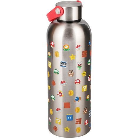 Paladone PP15877NN Borraccia in Acciaio Inossidabile Super Mario Picto 500 ml Argento