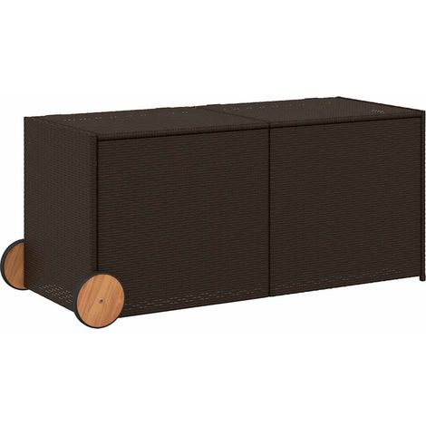 Boîte de rangement de jardin et roues marron 283L poly rotin