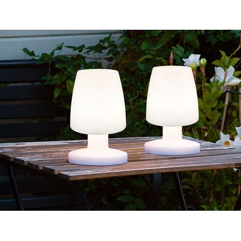 Wiederaufladbare LED Außentischleuchte 2er SET AKKU & USB Anschluß Höhe 20cm (1/5)