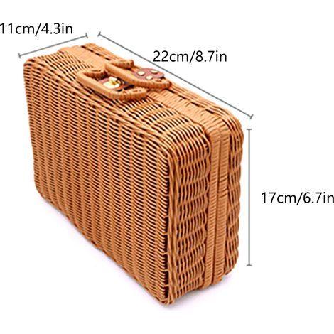 Boîte de rangement vintage, fabriquée à la main en imitation rotin tressé – idéale pour le maquillage, les voyages, les pique-niques, les courses et comme panier à bagages ou organiseur pour petits ob (1/4)