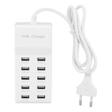 Chargeur USB Multi-Port, Prise d'alimentation USB 10 Ports Charge Rapide USB Multi-Ports Compatible avec iPhone 12/13/14/15/16/Samsung S21/S22/S23/S24/Xiaomi/Huawei/Oppo/OnePlus/autres appareils (1/4)