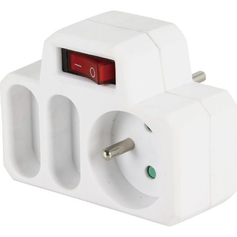Adapteur Fiche Multiprise Triplite avec Interrupteur, 3 Prise (1x16A, 2x6A), Blanc