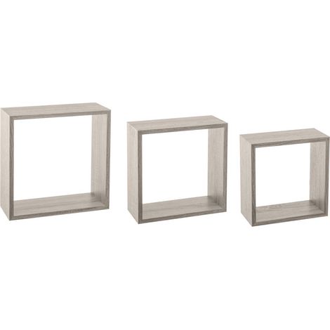 Lot de 3 Étagères murales flottantes Cubes coloris Chêne gris Fixations invisibles - Five (1/6)
