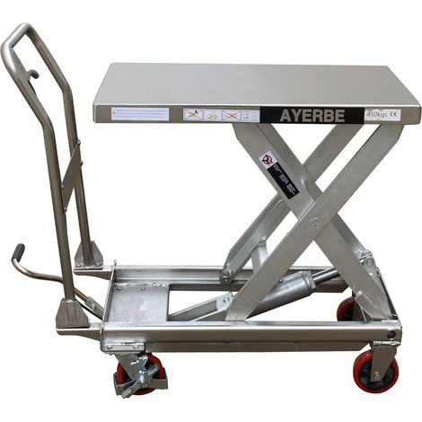 AYERBE - 583920 - Table hydraulique inox à commande manuelle capacité 450 kilos - AY-450-MH INOX