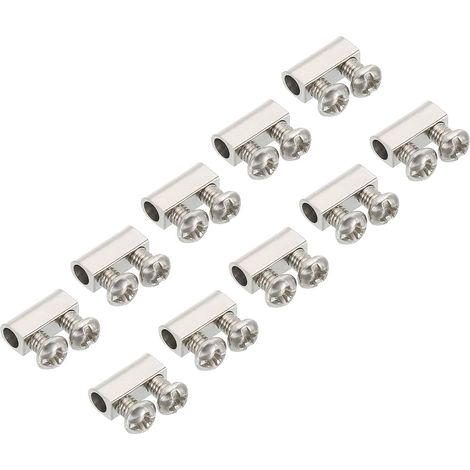 Abrazaderas para cables de acero de 10 x 4 x 5 mm, 10 piezas, abrazaderas para cables de acero de 3 mm, orificios dobles, accesorios para cables con bloqueo de alambre y tornillo M3 x 0,5 para cables (1/4)