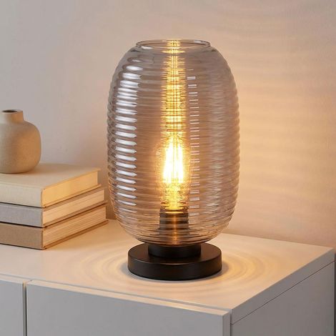 Lampe de table LED, lampe de salon, noir, verre fumé, H 34,5 cm (1/5)