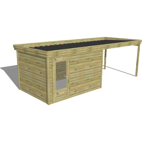 ABRI DE JARDIN bois Pin autoclave 27mm - 6,94x2,64m / 18,3m2 - Bac acier - Abri Français (1/5)