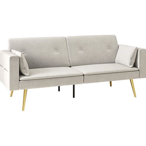 Divano letto 2 posti beige con schienale reclinabile e tasche laterali HOMVRA (1/5)