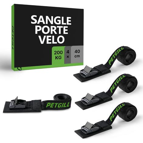 Lot de 4 Sangles d'arrimage avec Rembourrage conviennent à Tous Les Porte-vélos Longueur 40 cm Largeur 20 mm Charge maximale 200 kg Boucle de Serrage Noir 40 cm sangle porte velo (1/5)