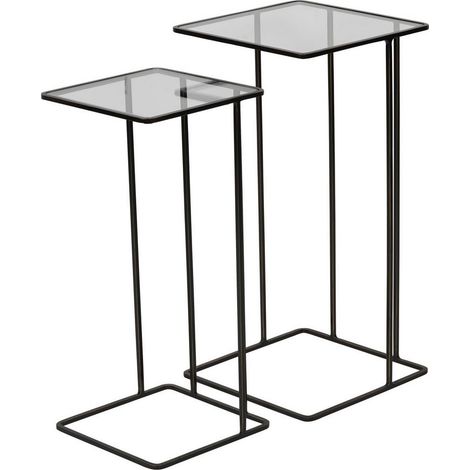 Salzburg Side Tables (Set of 2) - Iron/Glass - L31 x W31 x H61 cm - Dark Bronze