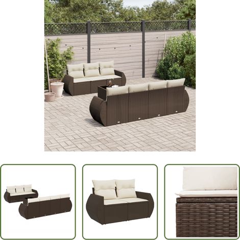 Gartentisch - 8-tlg. Garten-Sofagarnitur mit Kissen Braun Poly Rattan (1/5)