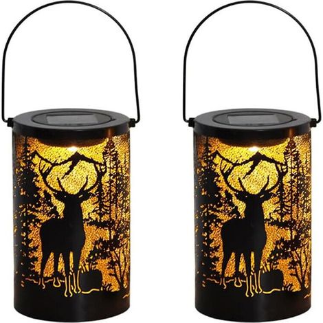 2x Solar-Hirsch-Gartenlaterne, beleuchtete dekorative Tischlampe, wasserdichte Outdoor-Ornamente für Garten und Hof