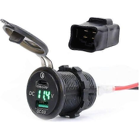 Un chargeur USB pour moto compatible avec les modèles 400/650/Versys 650, doté d'un affichage de la tension, d'une interface USB + Type-C et d'accessoires complets. (1/5)