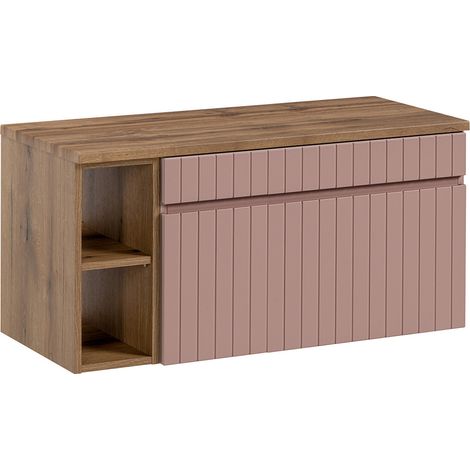 Waschbeckenunterschrank mit Regal 100 cm IRAKLIO-56-ROSE rosa Eiche Nb., B/H/T ca. 100,4/48,5/46 cm (1/5)