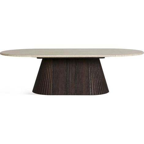 Table basse contemporaine bois mdf et marbre beige élégant - Marron bois et marbre beige (1/3)
