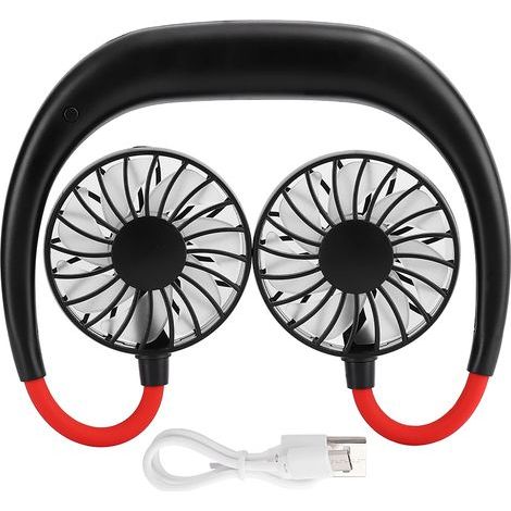Ventilateur de cou portable mini USB rechargeable 3 vitesses - Noir et rouge (1/5)