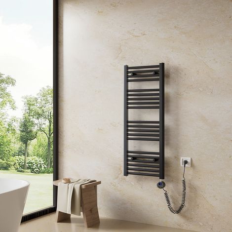 Heilmetz – Sèche-serviettes électrique 100x40cm – 300W – Anthracite – Montage mural – Élément chauffant avec minuterie