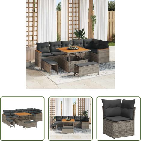 vidaXL Balkonsofa - Gartensofa-set 9 pcs Grau Poly-Rattan (1/5)