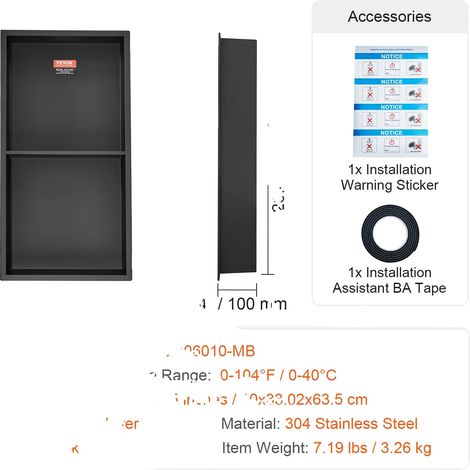 Niche de Douche, Double Couche, Design Étanche, Acier Inoxydable 304