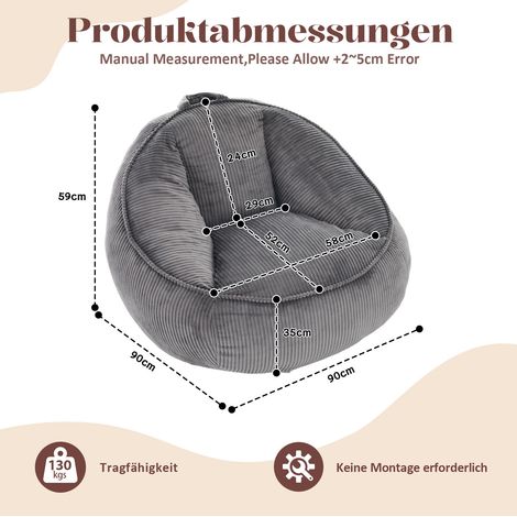 Fauteuil pouf 90 x 90 x 59 cm en velours côtelé gris OKMYHOME (1/5)