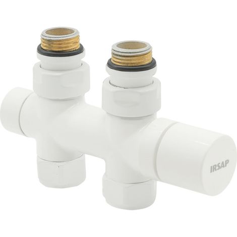 Robinet sèche serviette thermostatique té droit de retour, entraxe 50 mm avec raccords