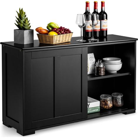 Credenza Armadietto cucina due porte scorrevoli mobiletto legno bagno 1067x33x60cm Nero (1/5)