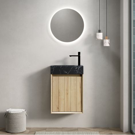 Meuble vasque mural 40x22x58 cm en bois blanc, gain de place salle de bains FloraGrace (1/5)