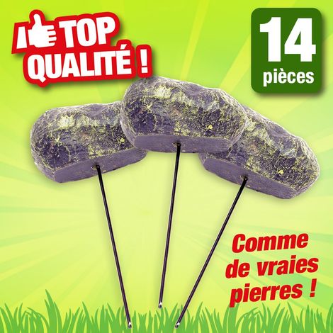 Bordure de jardin apparence pierre 14 pièces – Résine durable – Hauteur 5.5cm – Pic en métal pour installation facile – Outiror (1/4)