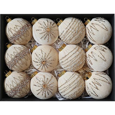 Lot de 12 boules de Noël en velours pailleté de 8 cm (3,1 pouces), décorations de Noël luxueuses et élégantes à suspendre, style moderne, pour la décoration de votre maison ou de vos fêtes (dorées). (1/2)