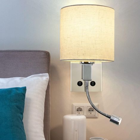 LED-Wandleuchte für den Innenbereich mit Schalter – Leselampe fürs Schlafzimmer mit verstellbarem Stoffschirm, Nachttischlampe, Leselampe mit flexiblem Stoffschirm (1/5)