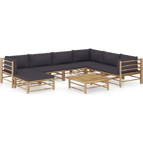 8-tlg. Garten-Lounge-Set mit Dunkelgrauen Kissen Bambus