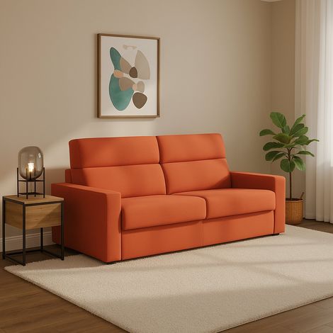 Sofá Cama 2 Plazas Ecate, Desenfundable, con Almacenaje Made in Italy, Apertura Abatible, 200x95 cm Naranja (1/5)