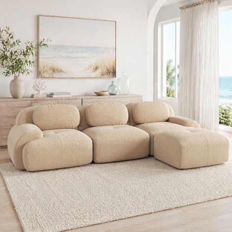 Modulares Ecksofa (298x178x70 cm), rahmenlos, ohne Montage, ergonomisch, Cordstoff, Beige (1/5)