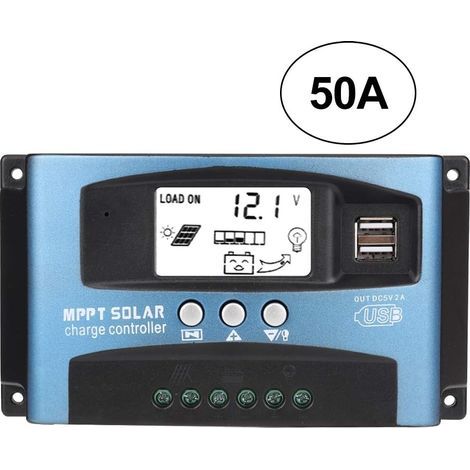 Controlador de carga solar AIDUCHO con pantalla LCD, MPPT 50A, controlador de carga solar USB dual con pantalla LCD, 12V/24V. (1/5)