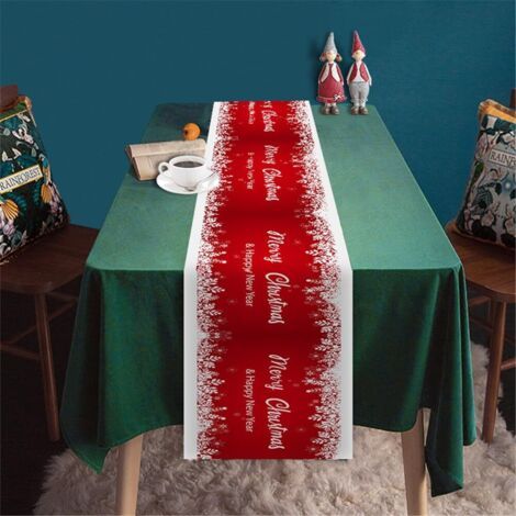 Sollbry Noël 3D Chemin de Table en Lin, Lavable Chemin de Table pour Décorations de Table Armoires Dîner Cuisine Fête Mariage Rustique Ferme (33x180cm,Noël Rouge) (1/4)