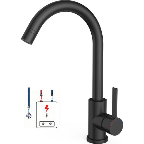 Mitigeur de cuisine basse pression – 2 types de jet – Bec pivotant 360° – Démontage et nettoyage faciles – Robinet compatible chauffe-eau, 3 raccords pour boiler – Finition chrome – Umbrella tube + wa (1/5)