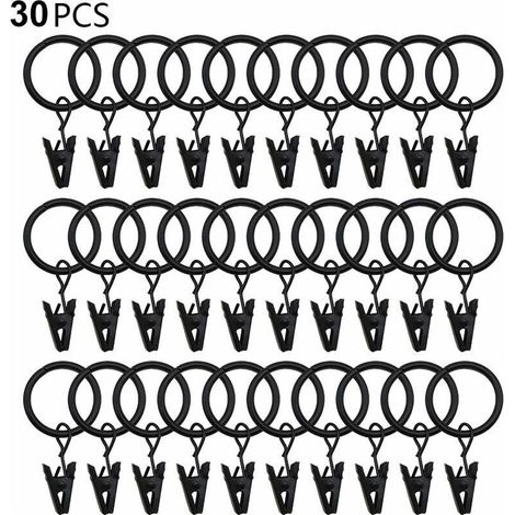 Lot de 30 anneaux de rideaux en métal noir – Œillets 25mm – Pinces à draperie solides – Résistants à la corrosion pour hôtels et restaurants (1/5)