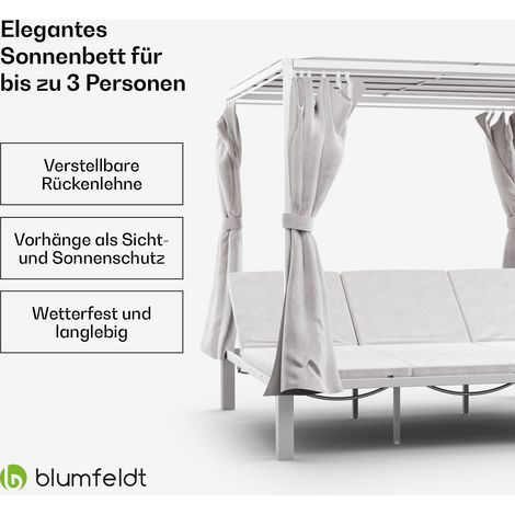 Blumfeldt Gartenmöbel-Set Sonnenliege mit verstellbarer Rückenlehne, Einziehbaren Seitenwänden & Vorhängen - Stabiler Pulverbeschichteter Stahlrahmen Balkonmöbel Für Draußen