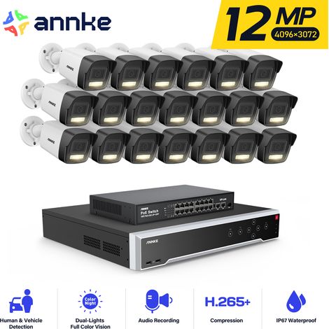 ANNKE 12MP PoE Kit de Vidéosurveillance Filaire 32CH NVR 20×Caméras Intelligente Double Lumière IR Vision Nocturne,Alerte Email,APP/PC à Distanc Kit Caméra de Surveillance Extérieure (1/5)