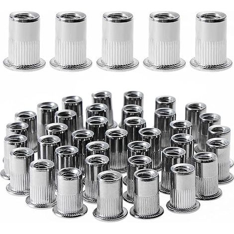 100 dadi a rivetto filettati a testa piatta M4×11, dadi a rivetto filettati in acciaio inossidabile, inserti filettati assortiti per metallo e plastica (argento 9mm×11mm)