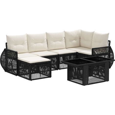 Set Divano da Giardino 7 pz Nero e Bianco Crema polyrattan vidaXL (1/5)