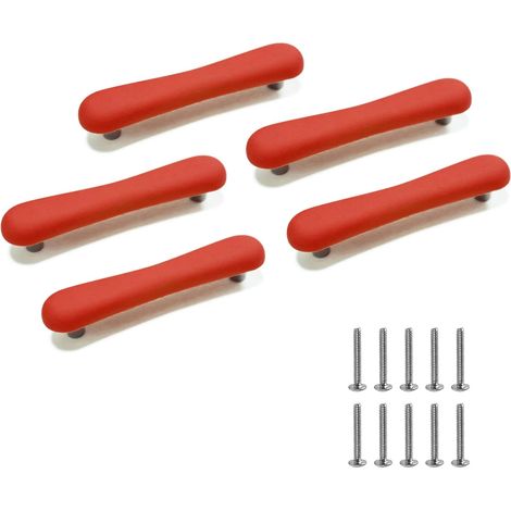 Lot de 5 boutons de porte/armoire en silicone rouge, motif dessin animé mignon, anti-chocs, pour enfants. Boutons de tiroir/porte souples, avec vis, (1/4)