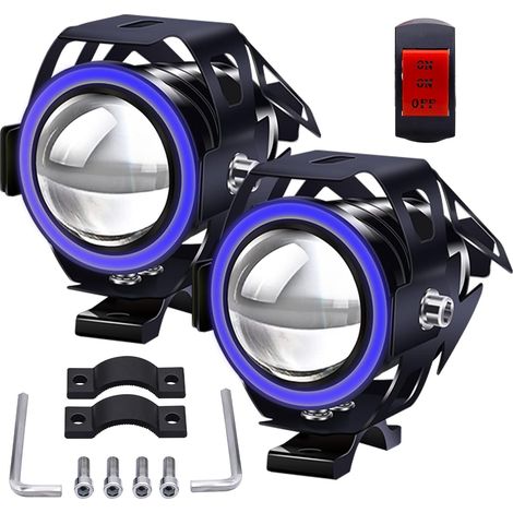 2PCS Phares Avant Moto 1 Mode,Universel U7 Moto Feux Additionnels 12V 24V LED Phares Avant Motos Anti Brouillard Projecteur Spot LED Motos avec Interrupteur (Bleu) (1/5)
