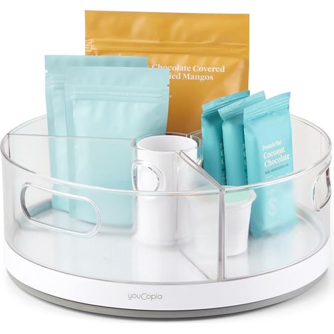 Organiseur avec 3 bacs Transparents Amovibles sans BPA, avec poignées, Plateau tournant de Rangement pour Armoire de Cuisine, Garde-Manger et Salle de Bain (1/5)