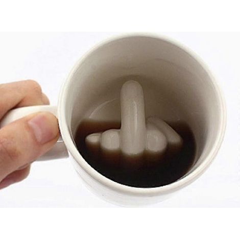Tasse à café/thé en céramique de 350 ml avec un design humoristique « Bonne journée » et l'inscription « Va te faire foutre ». (1/5)