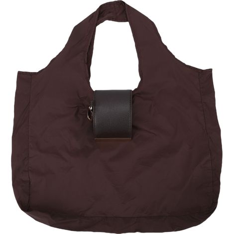 Portachiavi pieghevole in pelle e nylon, borsa per la spesa espandibile e riutilizzabile, borsa da viaggio marrone (1/5)