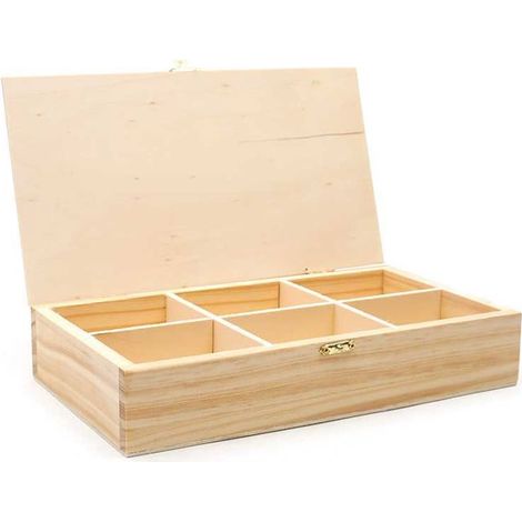 Boite à thé - Graine Créative - 6 cases - Bois - Couvercle plein - 30 x 16 x 6 cm