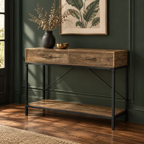 Console ingresso con 2 cassetti e ripiano inferiore, 100 x 35 x 76,5 cm, marrone nero DESVIAE (1/5)